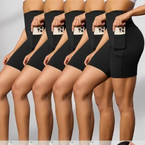 Women's High-Waisted Compression Cycling Shorts Pockets