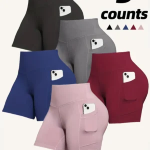 5-Pack Women's High-Waisted Biker Shorts Pockets